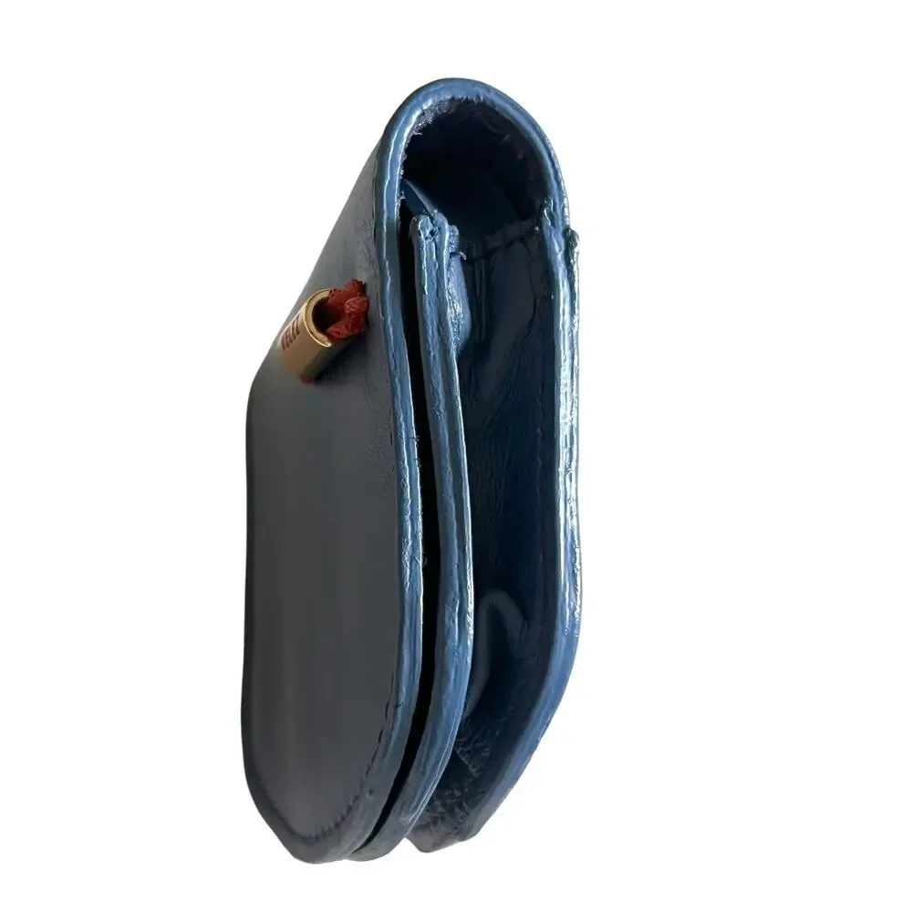 Velez Blue Leather Coin Pouch Mini Wallet Snap Closure Handcrafted Small Case
